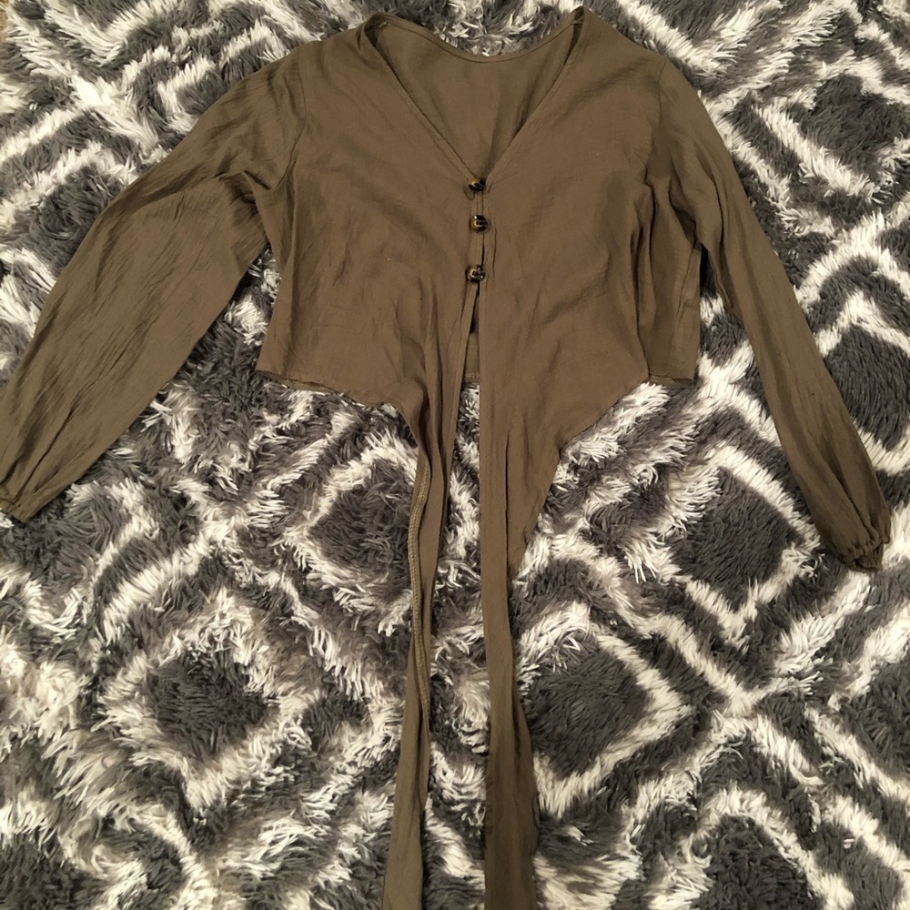 Green crop top with long tie strings